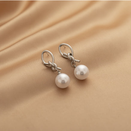 Metal Knot Pearl Pendant Earrings