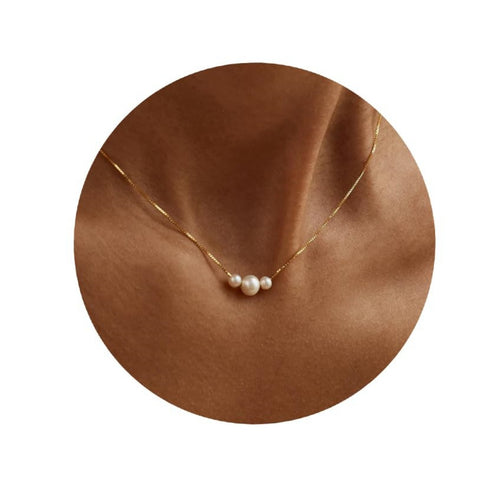 18k gold necklace, triple pearl