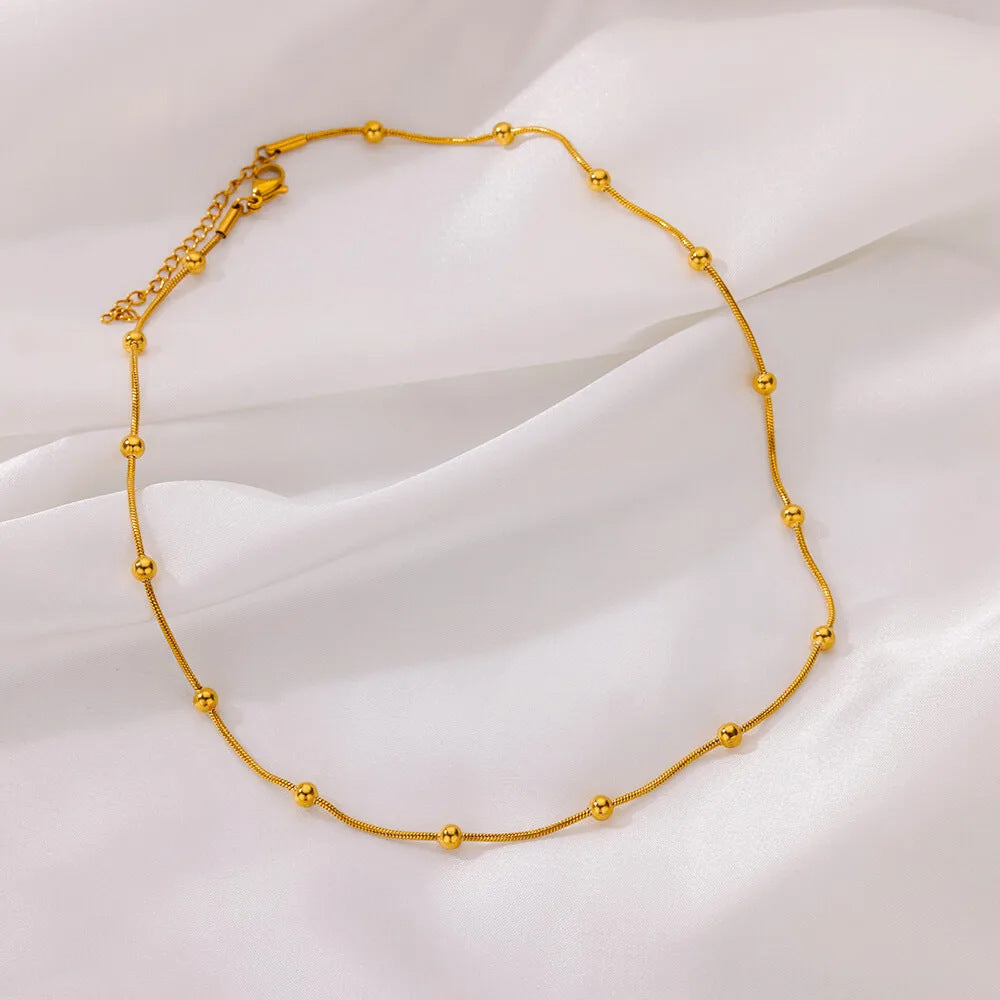 14k Gold Minimalist Beaded Round Snake Chain Necklace