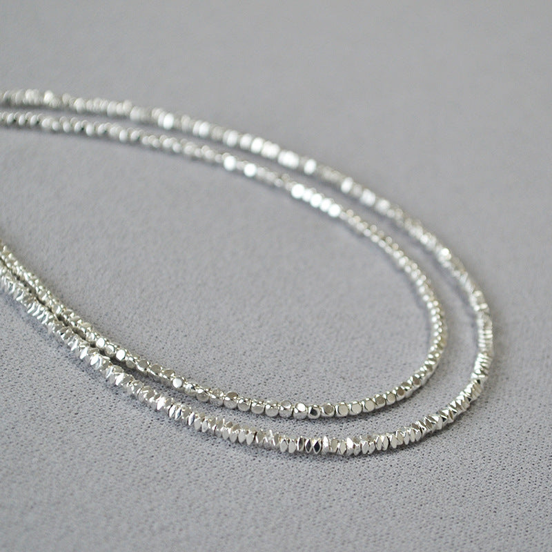 Simple silver square bead Necklace