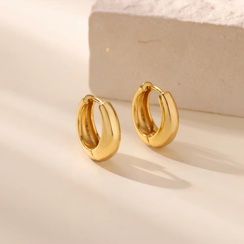 18k gold Round Wide Smooth Hoop Earrings