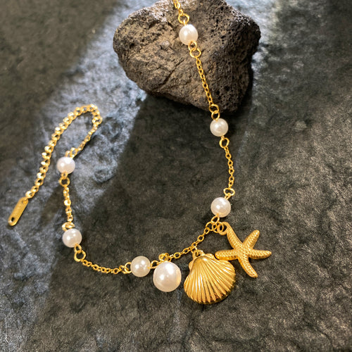 18k gold Ocean Starfish Pearl Shell Bracelet
