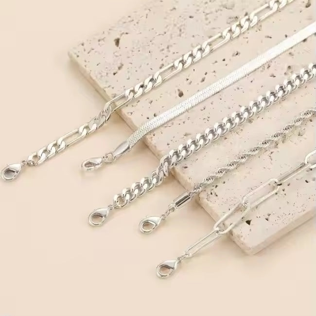 5pcs Silver Bracelets 14K Silver Plated