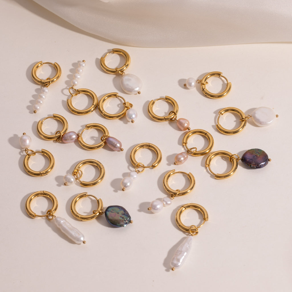 18K Gold Pearl Pendant Earrings