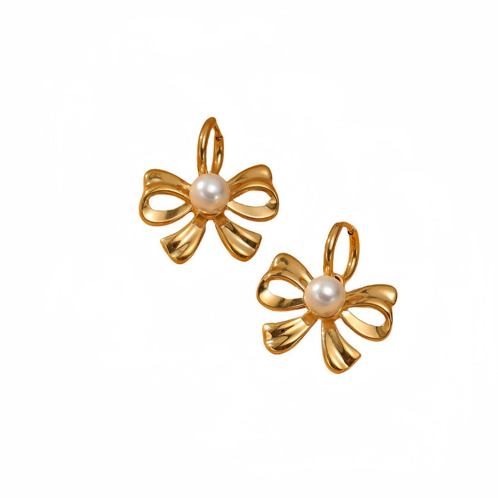 18k Gold Pearl Bow Earrings