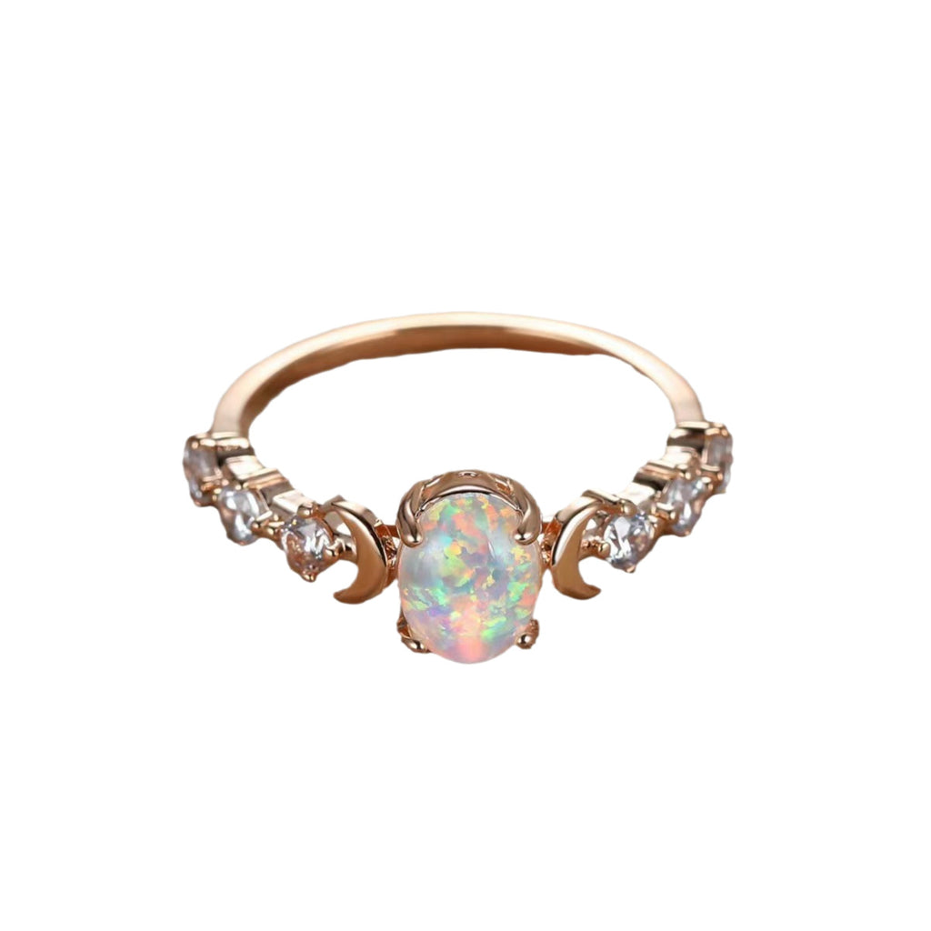 Vintage White Australian Opal Moon Ring