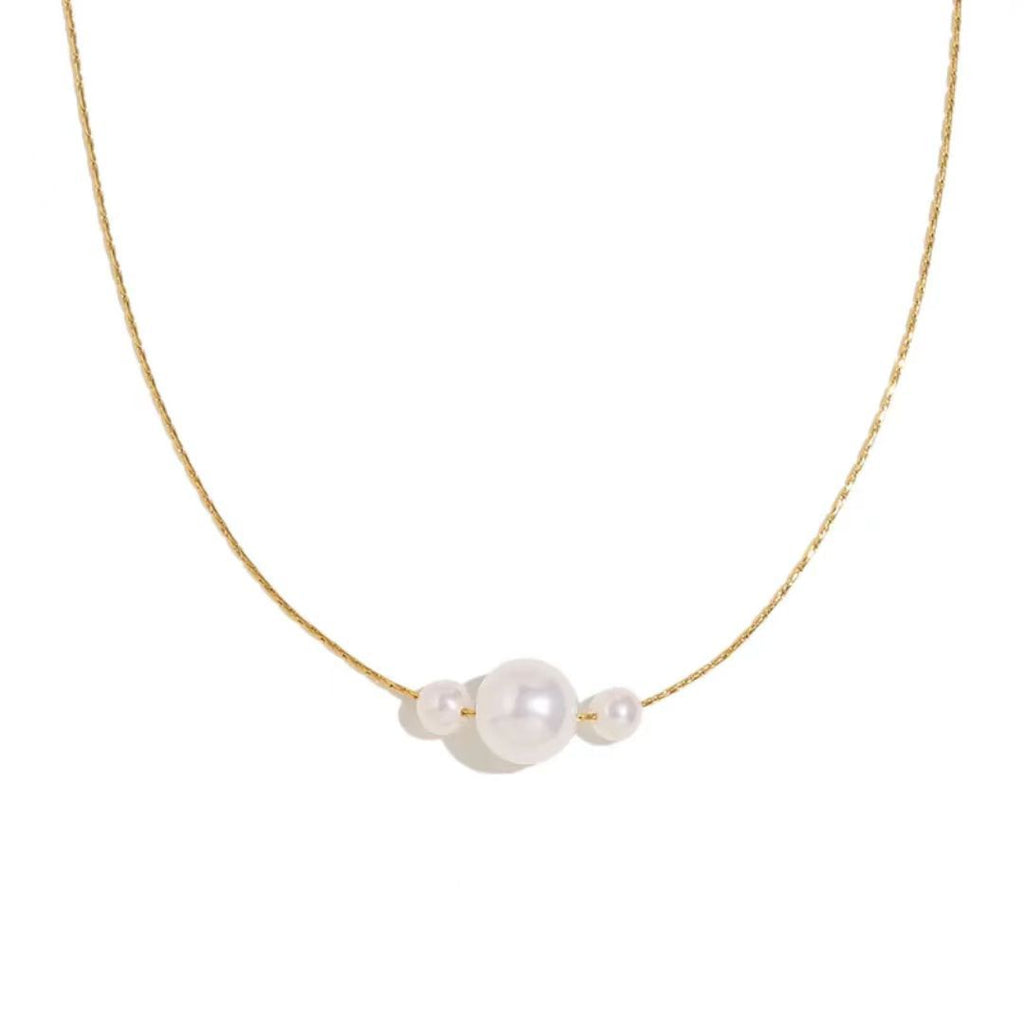 18k gold necklace, triple pearl