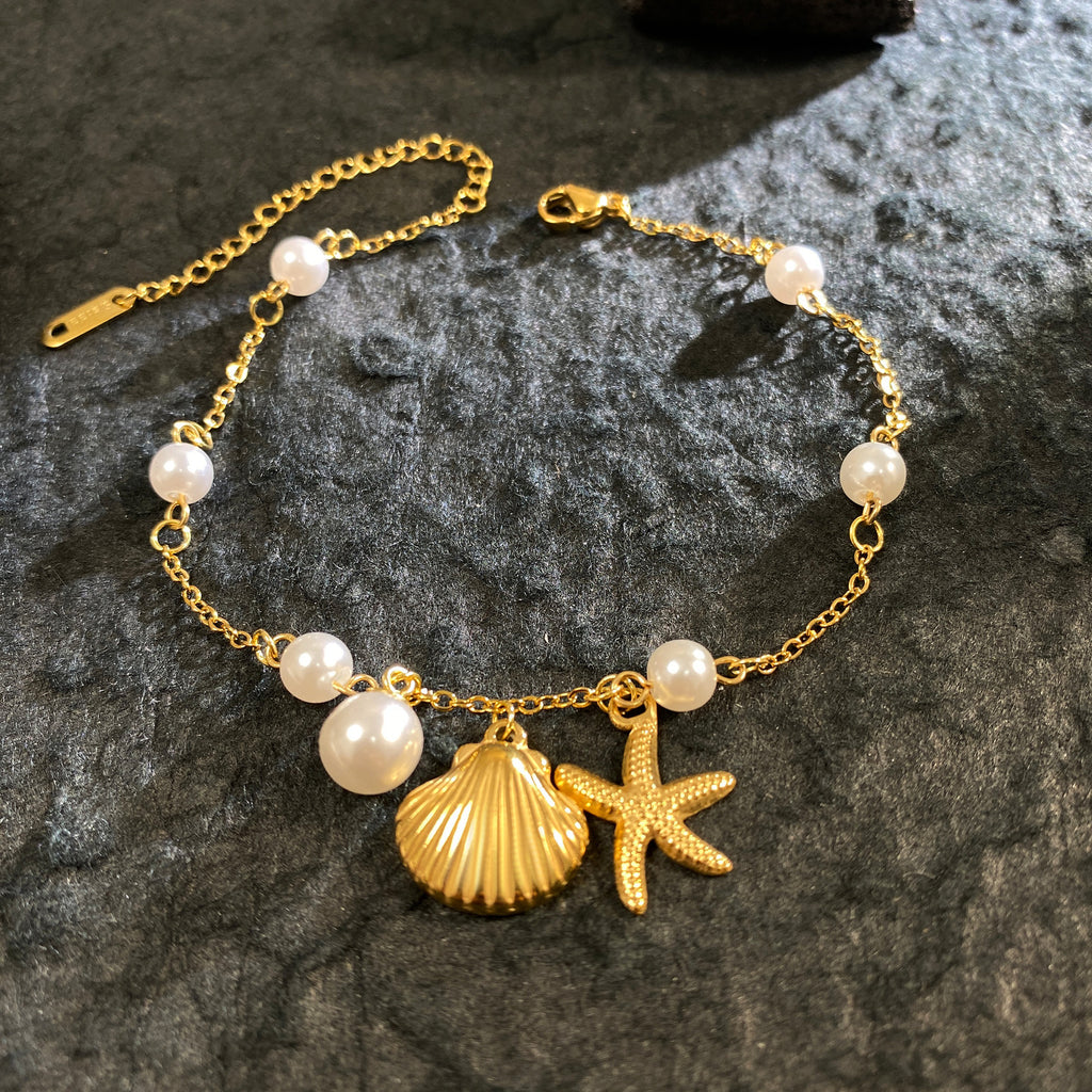 18k gold Ocean Starfish Pearl Shell Bracelet