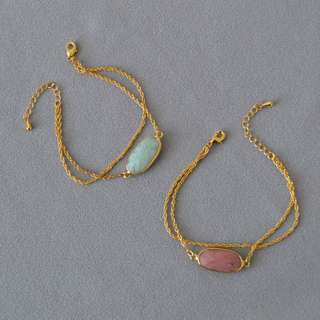 Natural Stone Doublelayer gold Chain Bracelet