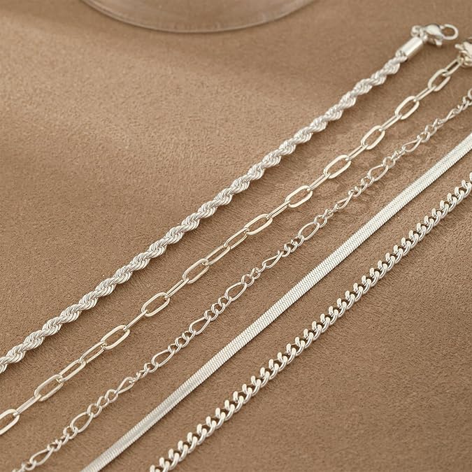 5pcs Silver Bracelets 14K Silver Plated