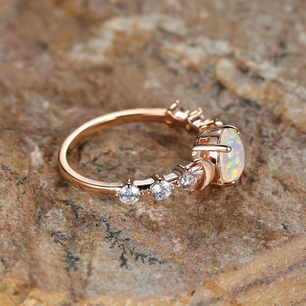 Vintage White Australian Opal Moon Ring