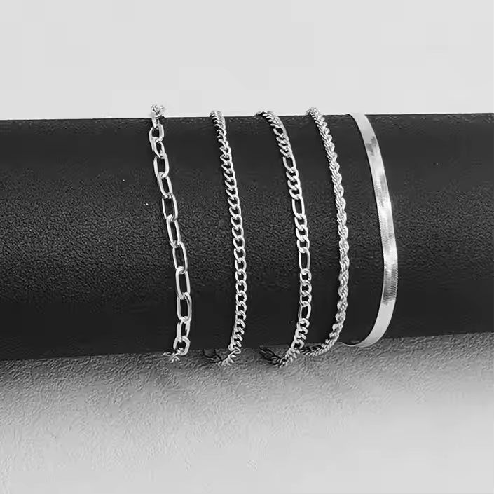 5pcs Silver Bracelets 14K Silver Plated