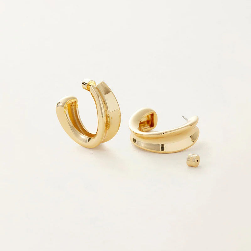 Minimalist Textured C-shaped Stud Earrings