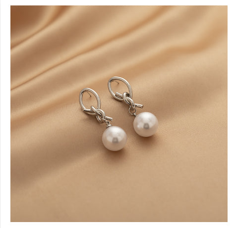 Metal Knot Pearl Pendant Earrings