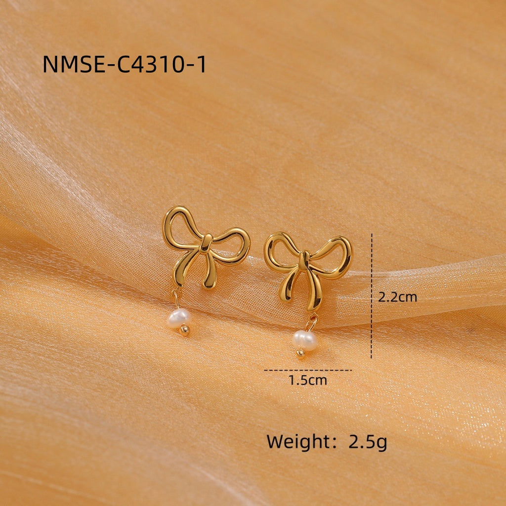 18k Gold Pearl Bow Earrings