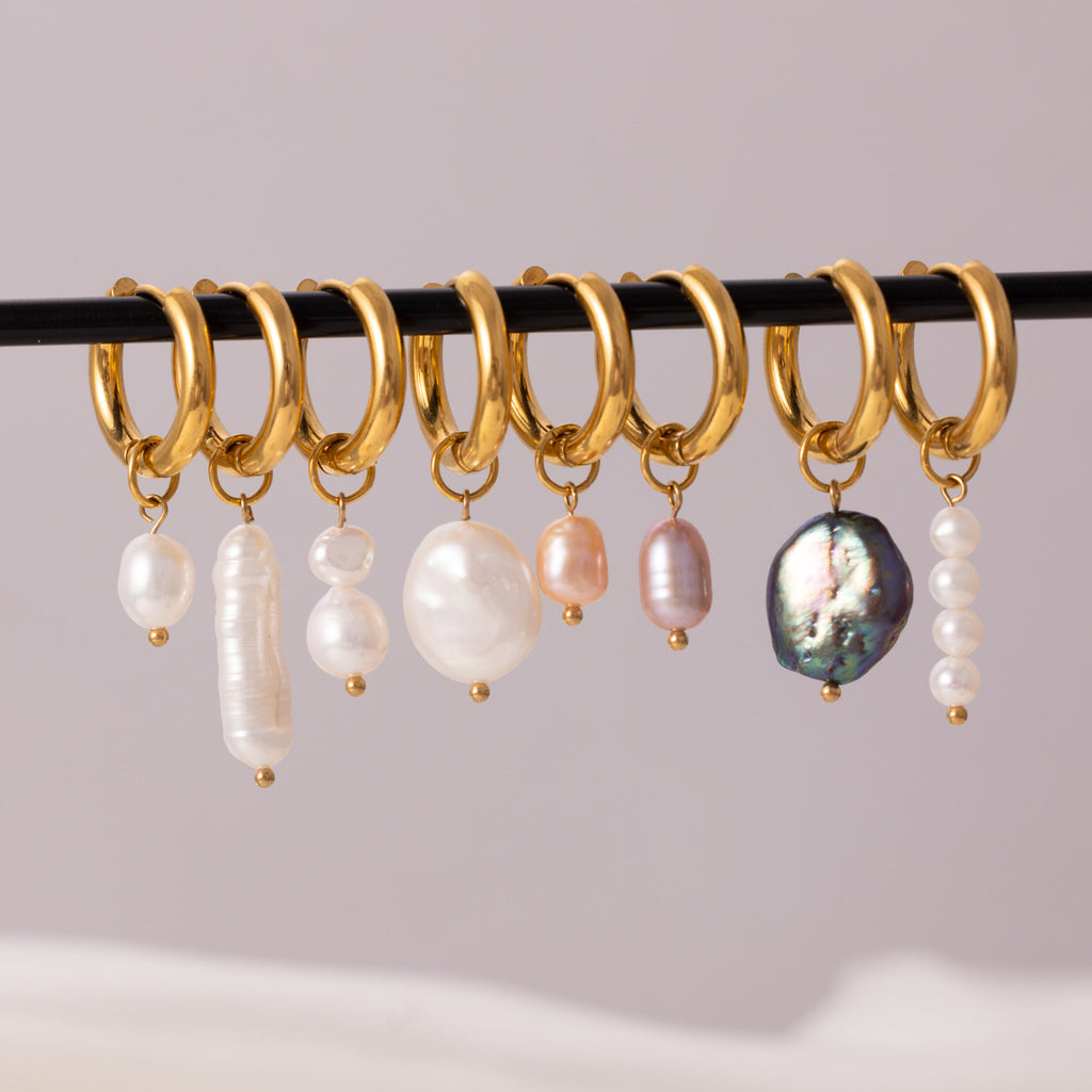 18K Gold Pearl Pendant Earrings