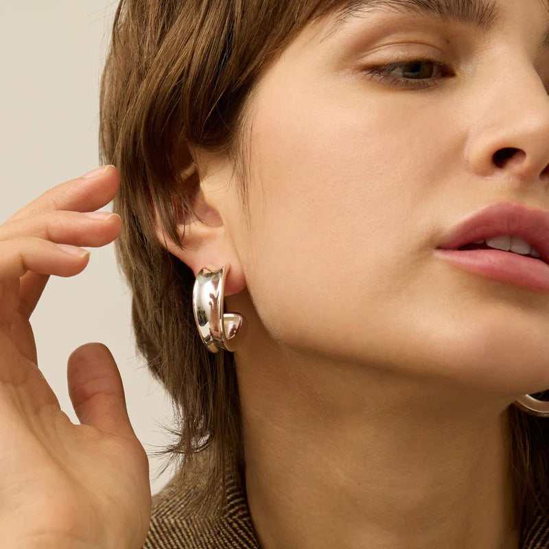 Minimalist Textured C-shaped Stud Earrings