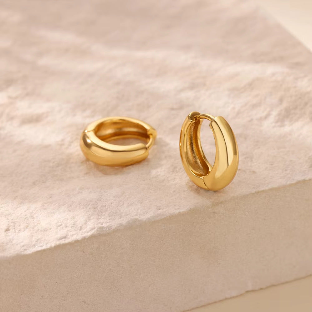 18k gold Round Wide Smooth Hoop Earrings