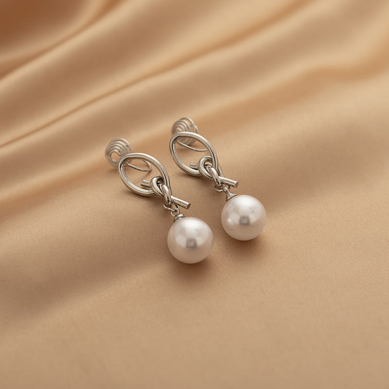 Metal Knot Pearl Pendant Earrings