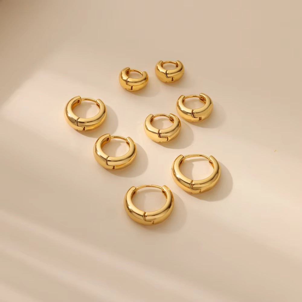 18k gold Round Wide Smooth Hoop Earrings
