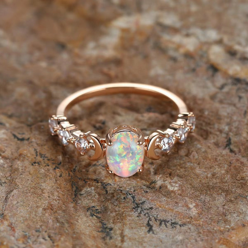 Vintage White Australian Opal Moon Ring