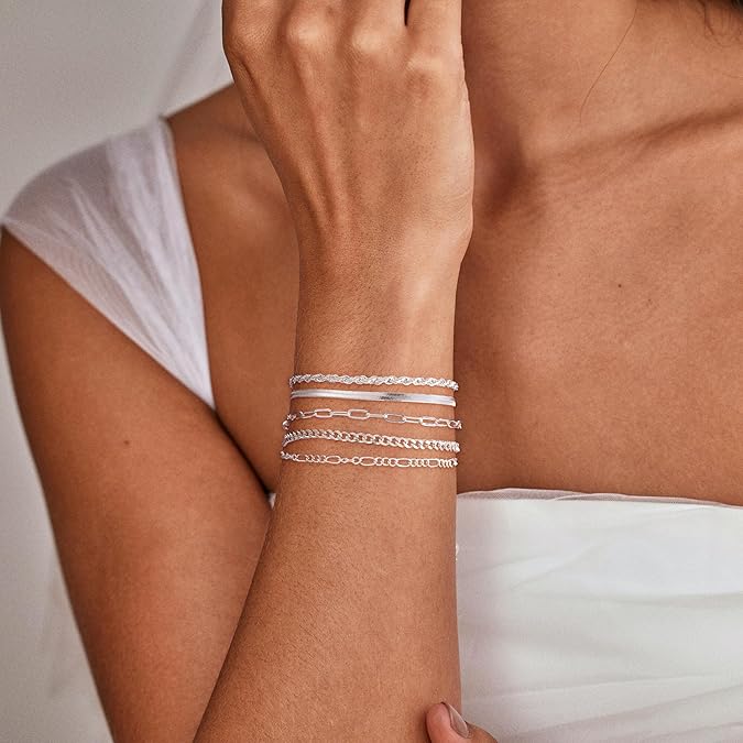 5pcs Silver Bracelets 14K Silver Plated