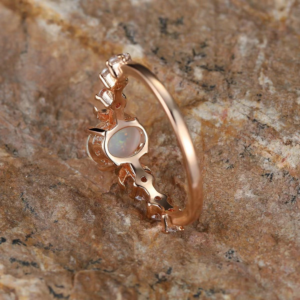 Vintage White Australian Opal Moon Ring