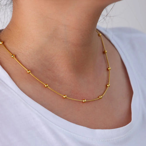 14k Gold Minimalist Beaded Round Snake Chain Necklace