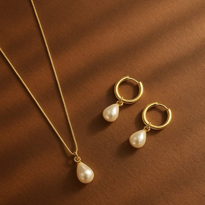 Pearl Necklace And Earrings Set