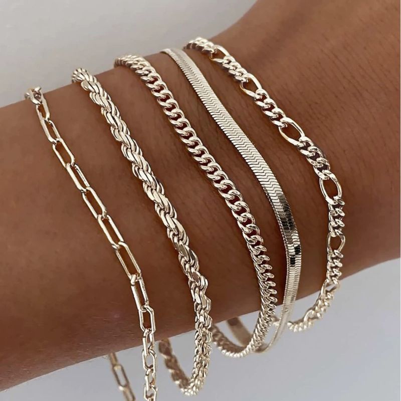 5pcs Silver Bracelets 14K Silver Plated
