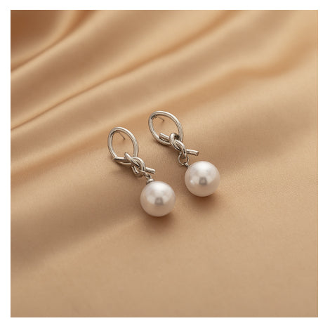 Metal Knot Pearl Pendant Earrings