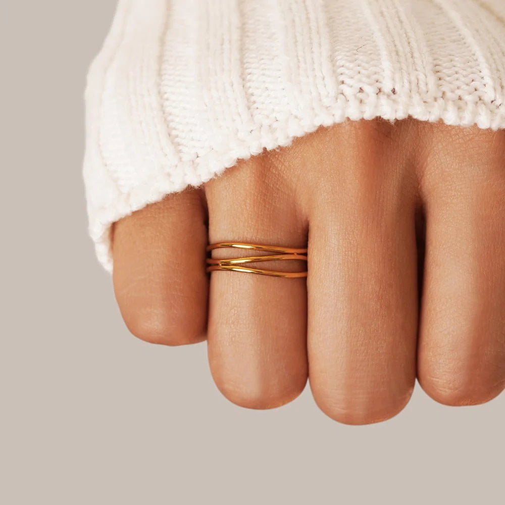 18k gold cute triple layer ring