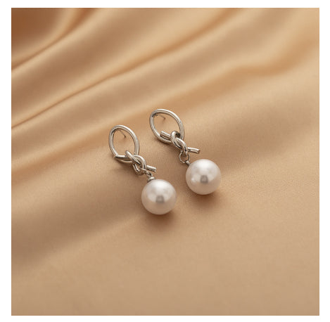 Metal Knot Pearl Pendant Earrings