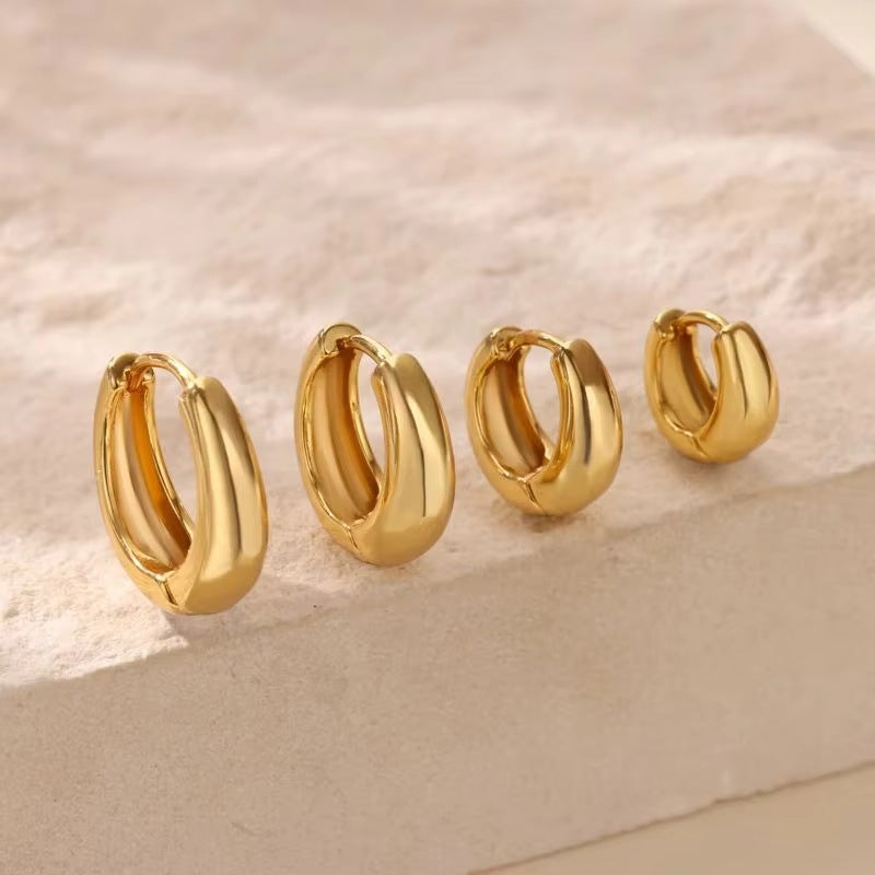 18k gold Round Wide Smooth Hoop Earrings