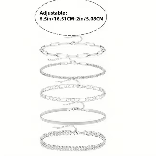 5pcs Silver Bracelets 14K Silver Plated
