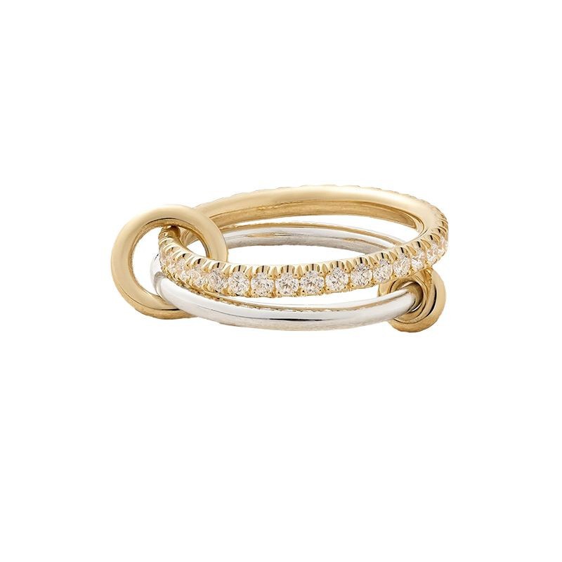 S925 Sterling Silver and 14 kgold Double-layer ring with round cut diamonds