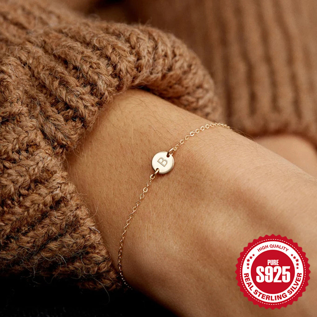 Minimalist Round disc Letter etched Bracelet